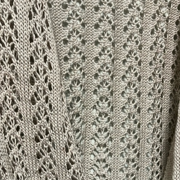 Peruvian Connection Beige Grey Crochet Knit Wrap Sweater made in Peru 100% Pima - Picture 5 of 6